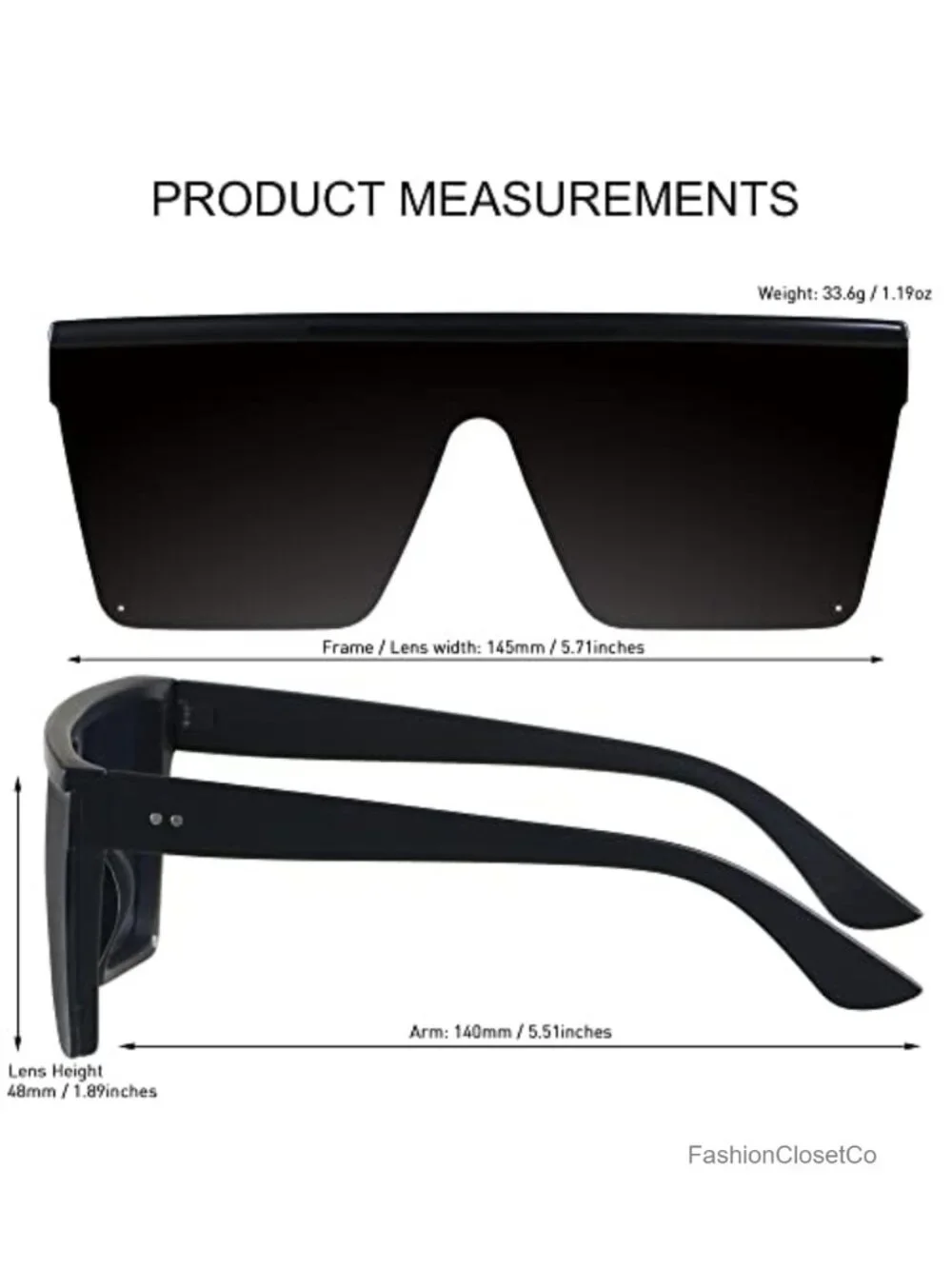 Oversized Square Shield Sunglasses UV400 Protection Polycarbonate Plastic Frame